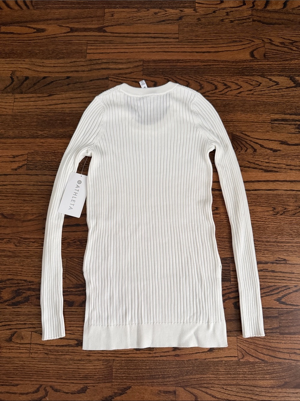 NWT Athleta Cream Ribbed Long Sleeve Crew Top - Picture 5 of 5